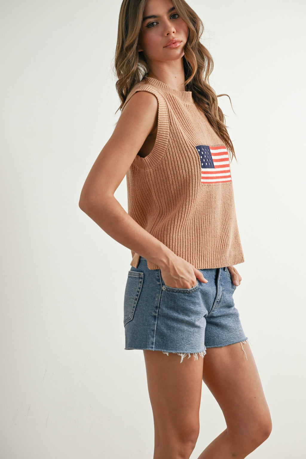 Flag Print Knitted Sleeveless Sweater - BMW7749