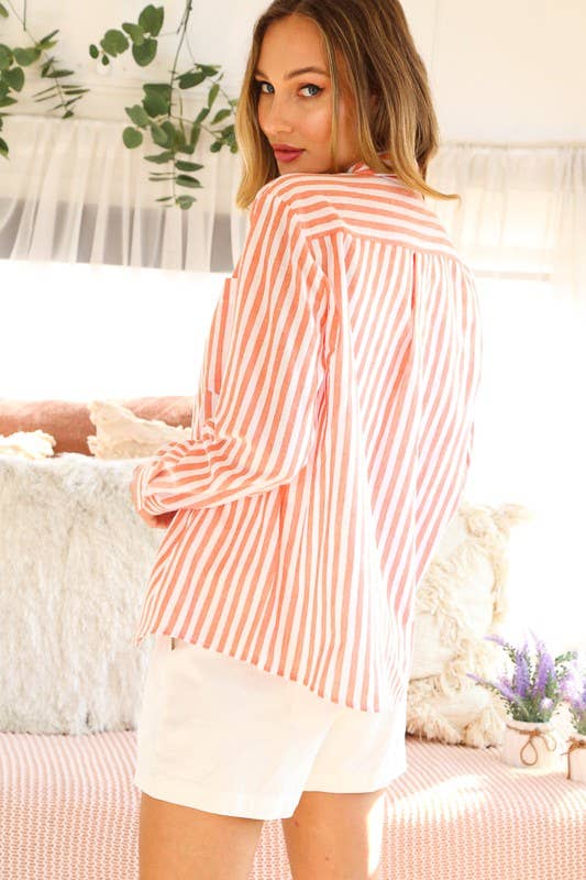 Collared Cotton Striped Shirt Top