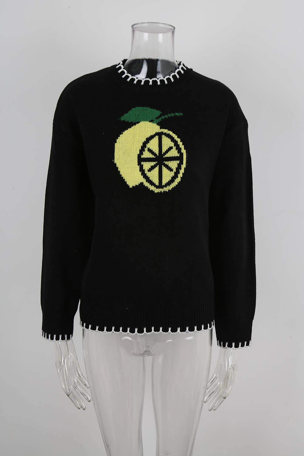 Lemon Checkered Crew-Neck Pullover Sweater