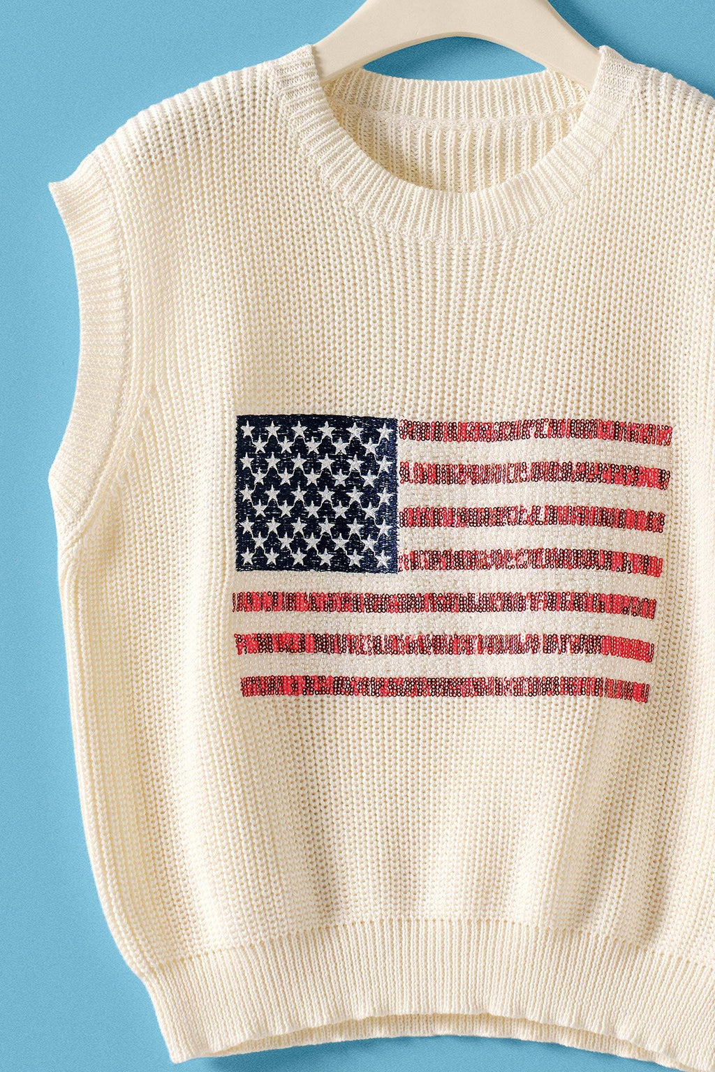 American Flag Knit Vest Sequin Detail