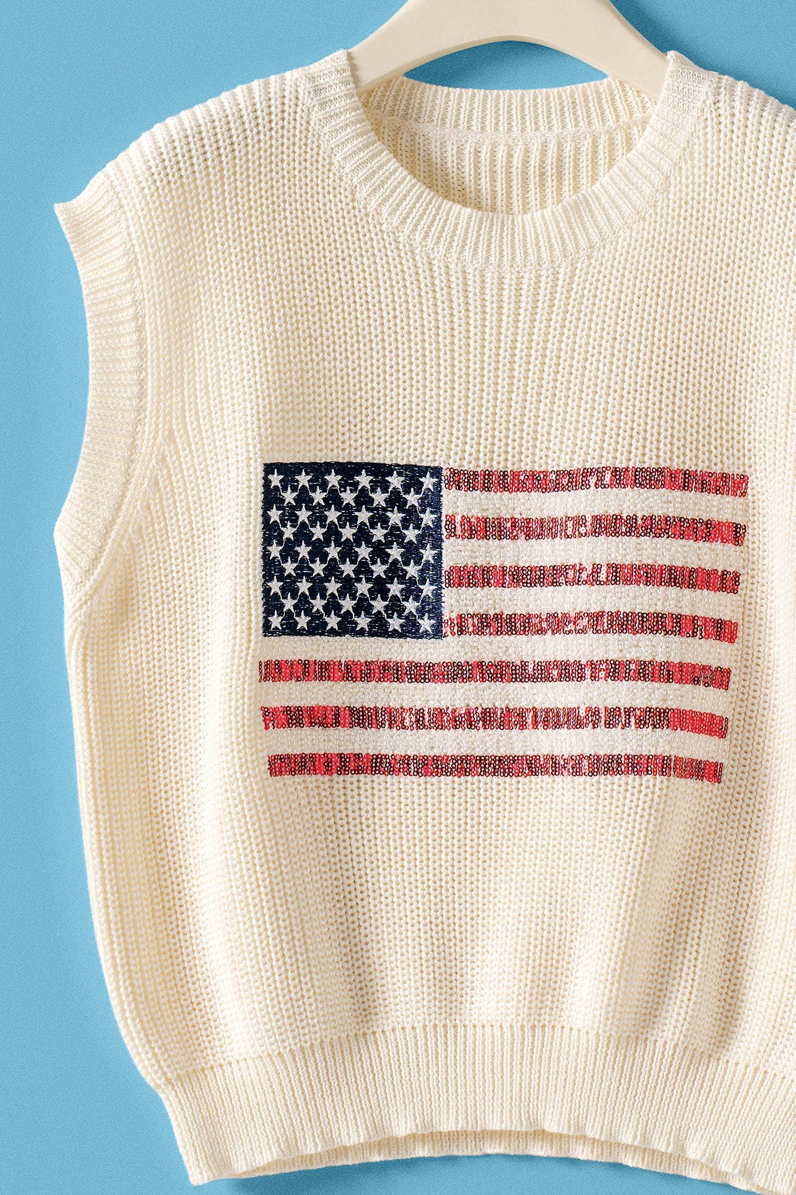 American Flag Knit Vest Sequin Detail