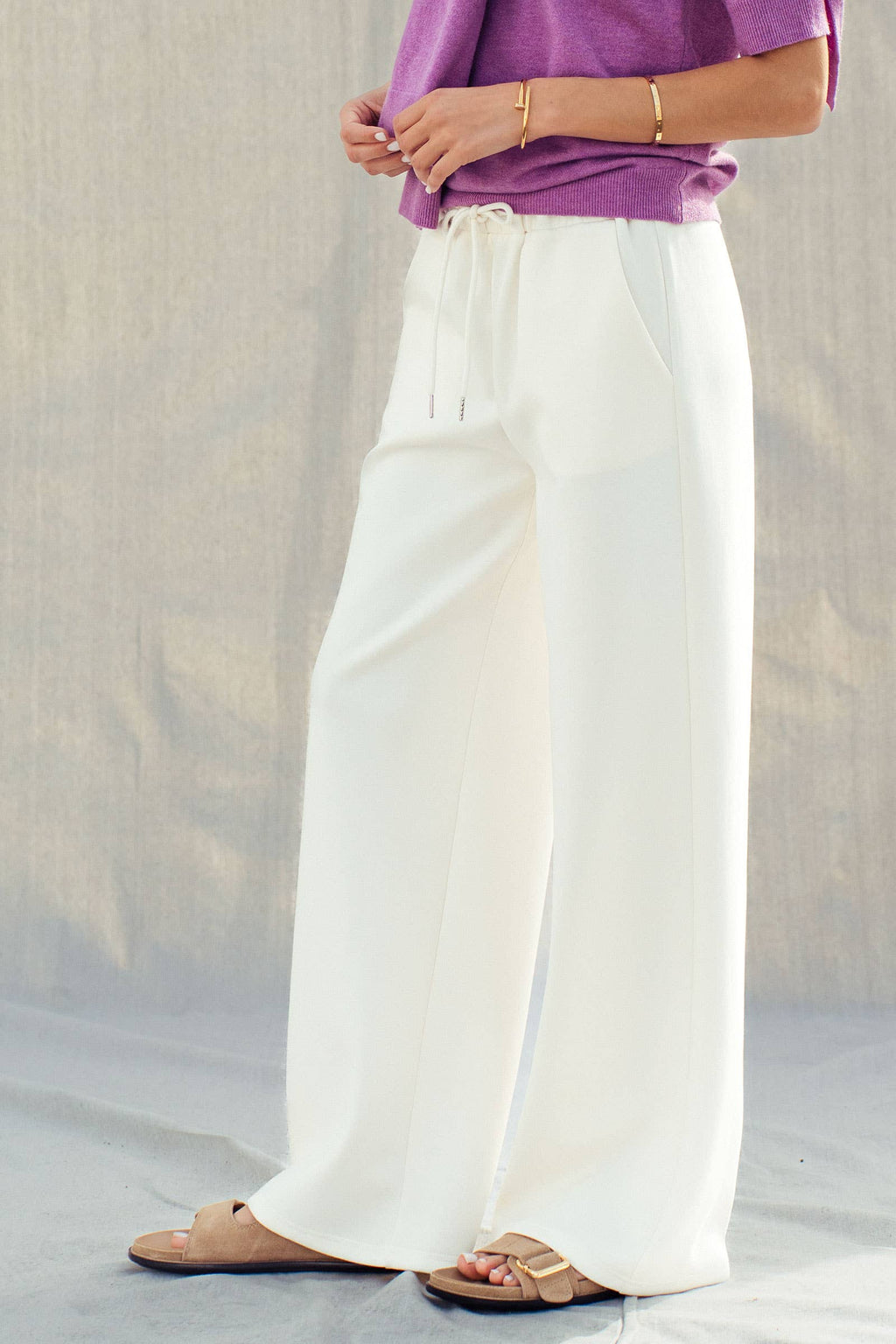 Cotton Blend Wide Leg Drawstring Lounge Pants