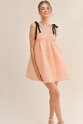 Smocked Bodice Mini Dress with Tie Straps in Peach