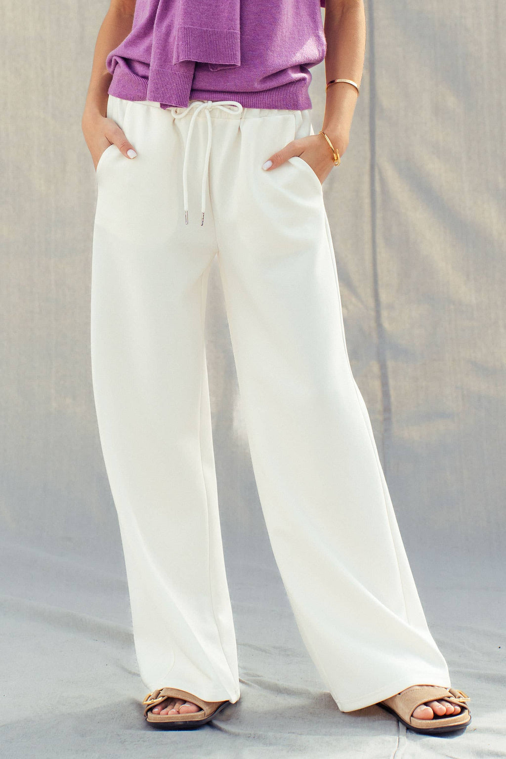 Cotton Blend Wide Leg Drawstring Lounge Pants