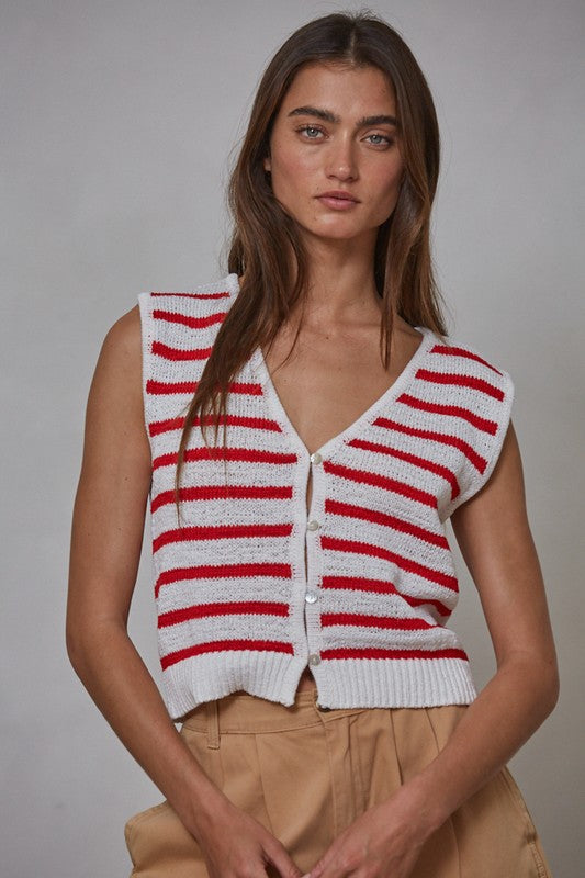 Gayley Red and White Striped Knit Vest Top