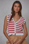 Gayley Red and White Striped Knit Vest Top