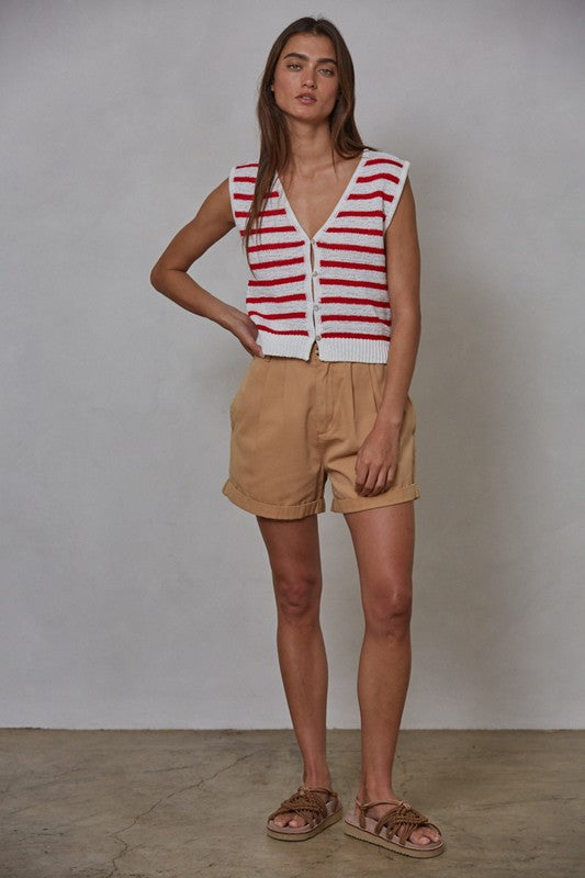 Gayley Red and White Striped Knit Vest Top