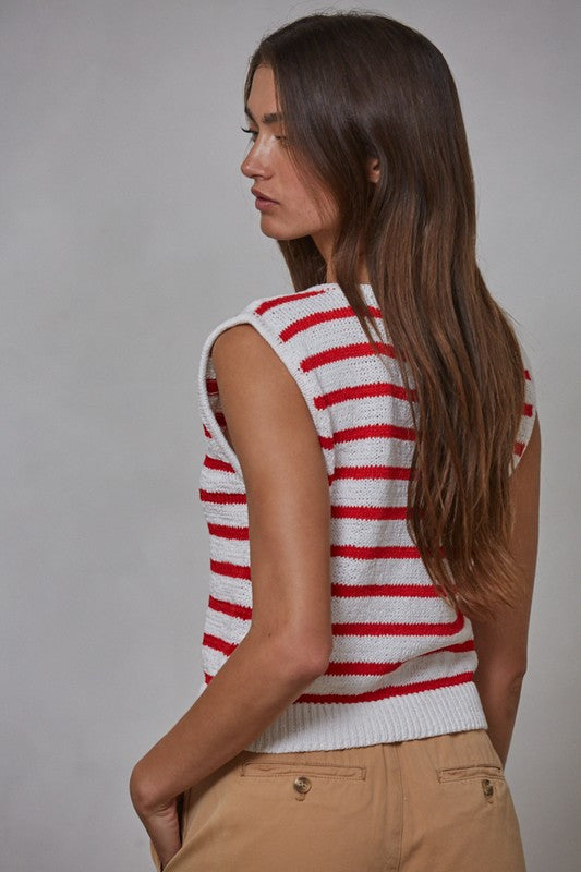 Gayley Red and White Striped Knit Vest Top