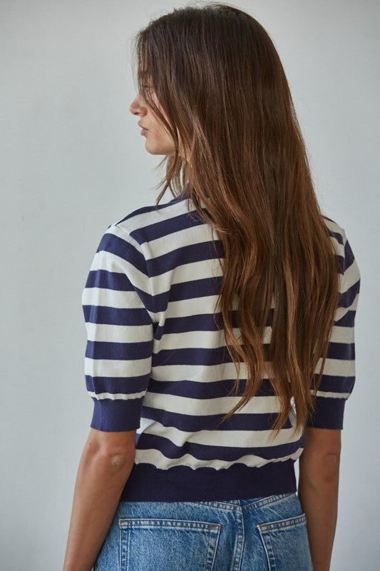 Wilde Striped Polo Top in Navy and White