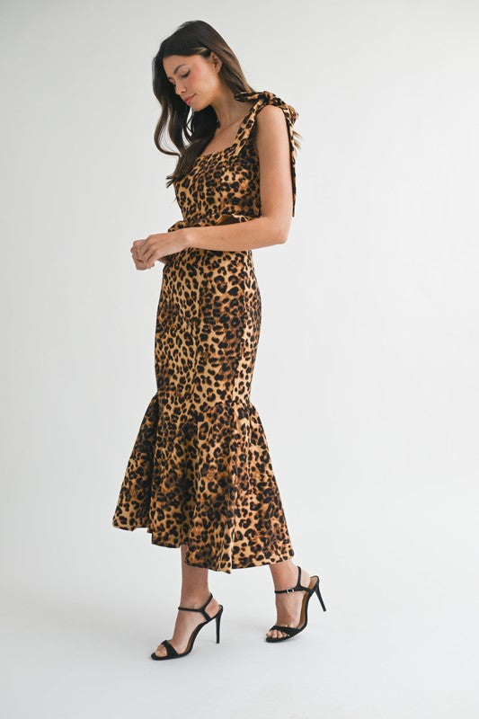 Leopard Print Ruffle Crop Top and Midi Skirt Set