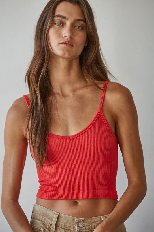 Good Match Ribbed Cropped Seamless Tank Top in Tomato Red