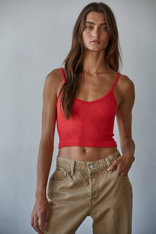 Good Match Ribbed Cropped Seamless Tank Top in Tomato Red