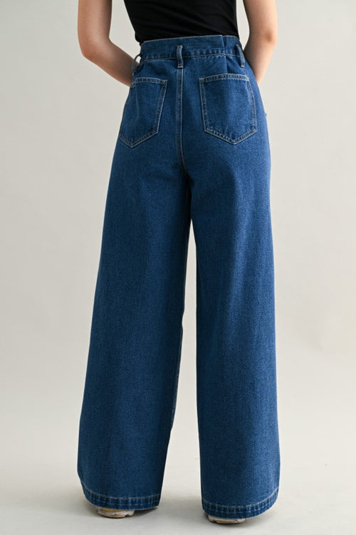 Classic High-Rise Pleated Wide Leg Women Jeans