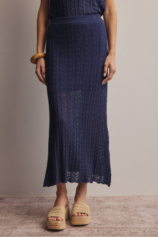 Pointelle Knit Midi Skirt