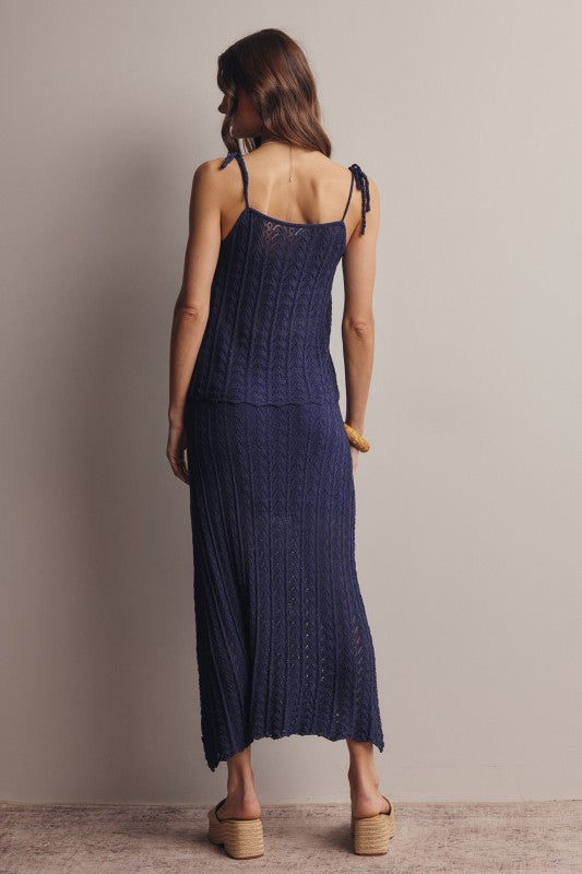 Pointelle Knit Midi Skirt