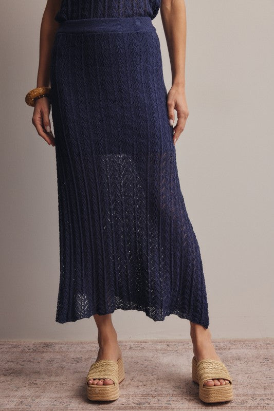 Pointelle Knit Midi Skirt