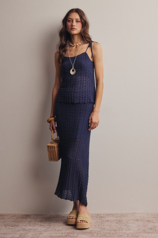 Pointelle Knit Midi Skirt