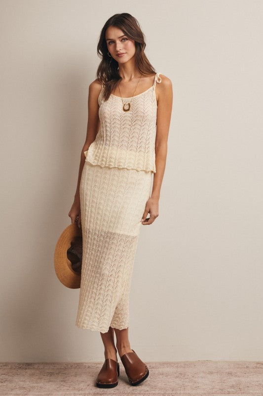 Pointelle Knit Tie-strap Cami Top in Cream