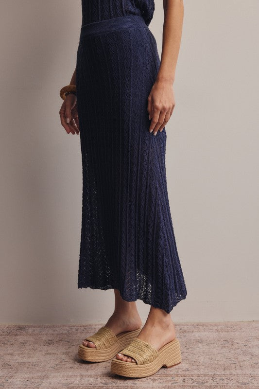 Pointelle Knit Midi Skirt