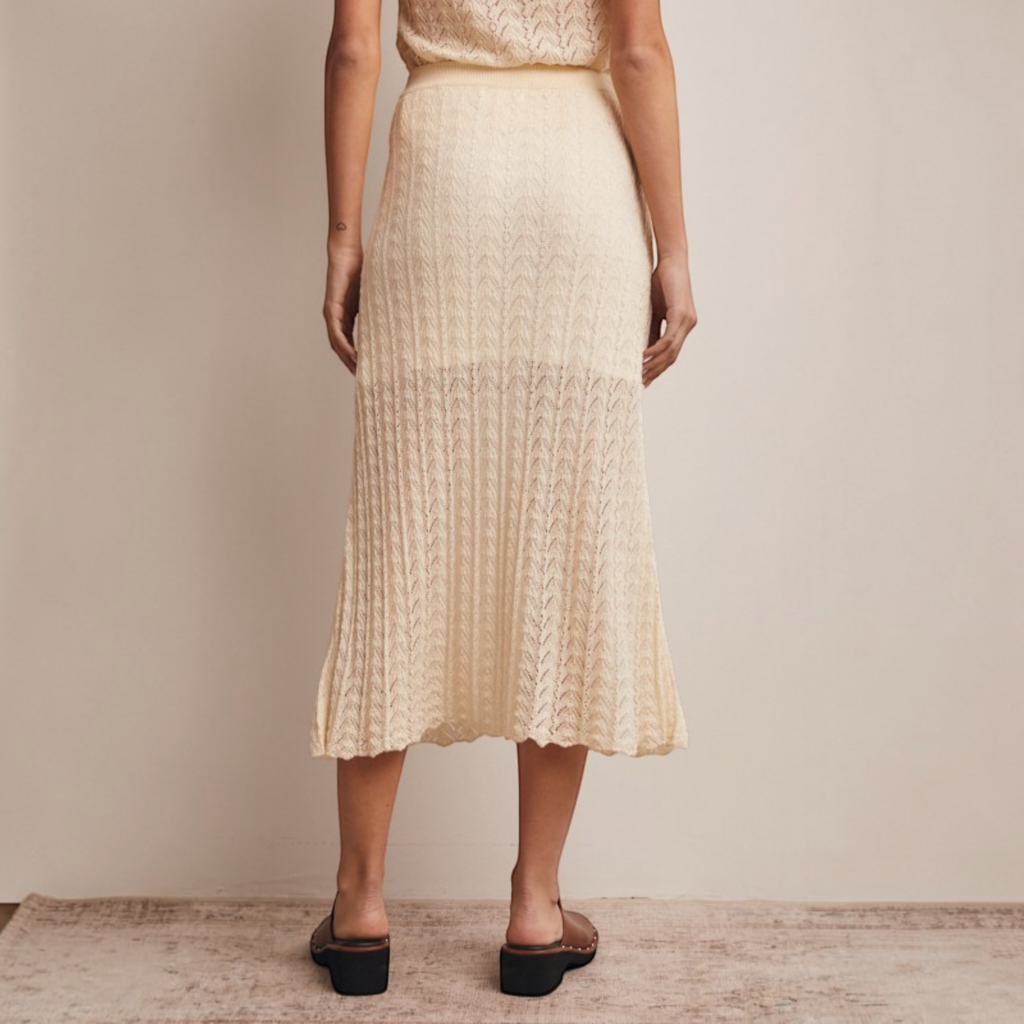 Pointelle Knit Midi Skirt in Cream