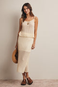 Pointelle Knit Midi Skirt in Cream