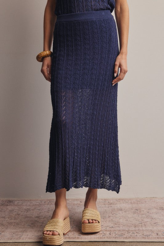 Pointelle Knit Midi Skirt