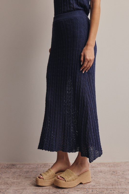 Pointelle Knit Midi Skirt
