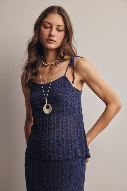 Pointelle Knit Tie-strap Cami Top