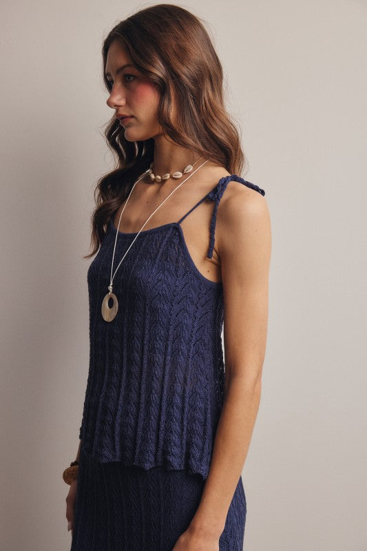 Pointelle Knit Tie-strap Cami Top