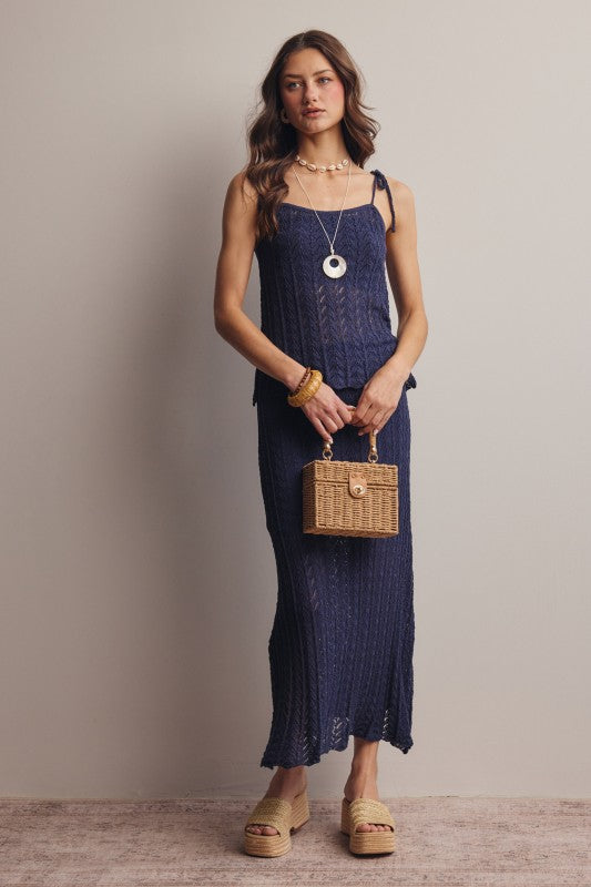 Pointelle Knit Tie-strap Cami Top