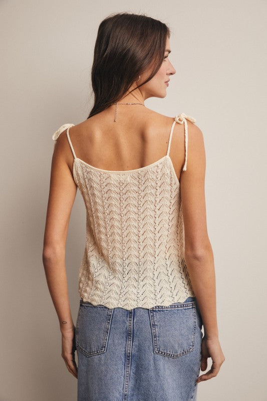 Pointelle Knit Tie-strap Cami Top in Cream