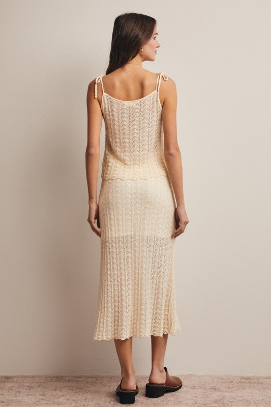 Pointelle Knit Tie-strap Cami Top in Cream