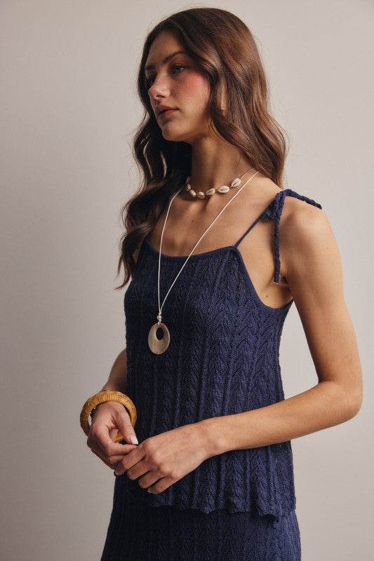 Pointelle Knit Tie-strap Cami Top
