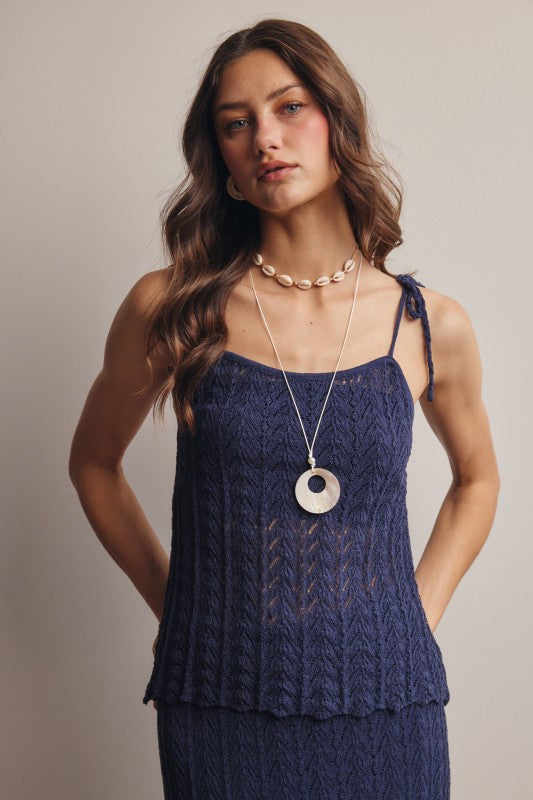 Pointelle Knit Tie-strap Cami Top