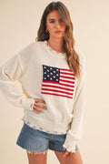 USA Flag Relaxed Fit Distressed Lightweight Sweater