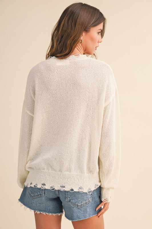 USA Flag Relaxed Fit Distressed Lightweight Sweater