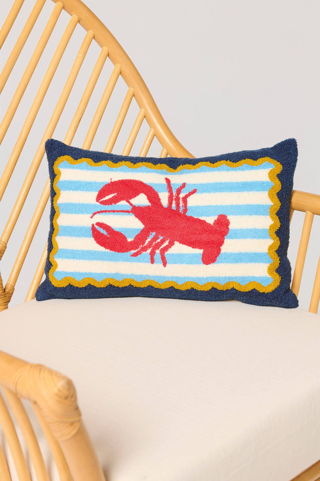Coastal Claw Lobster Stripe Throw Pillow