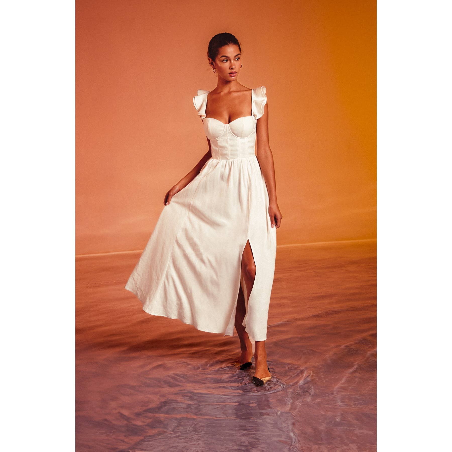 Linen Corset Flutter Dress