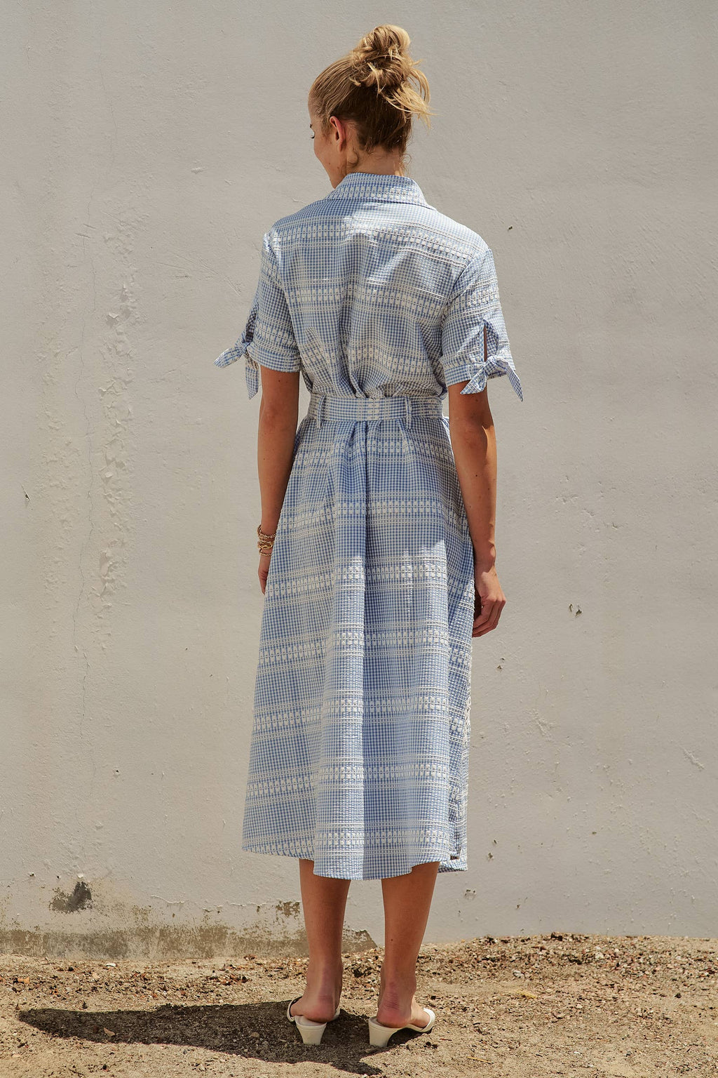 Gingham Cotton Shirt Dress Eyelet Embroidery
