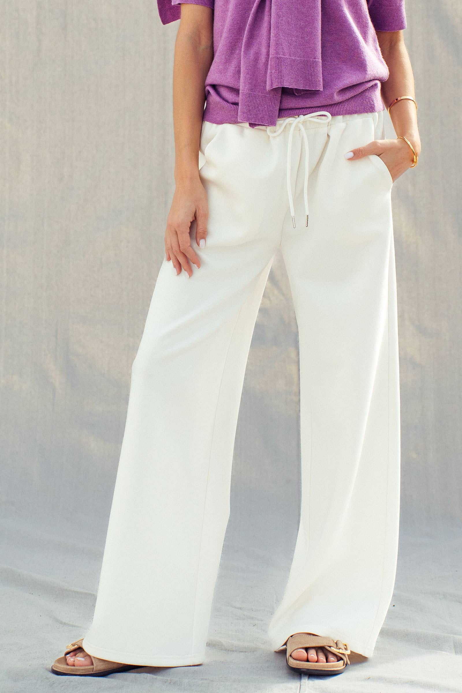 Cotton Blend Wide Leg Drawstring Lounge Pants