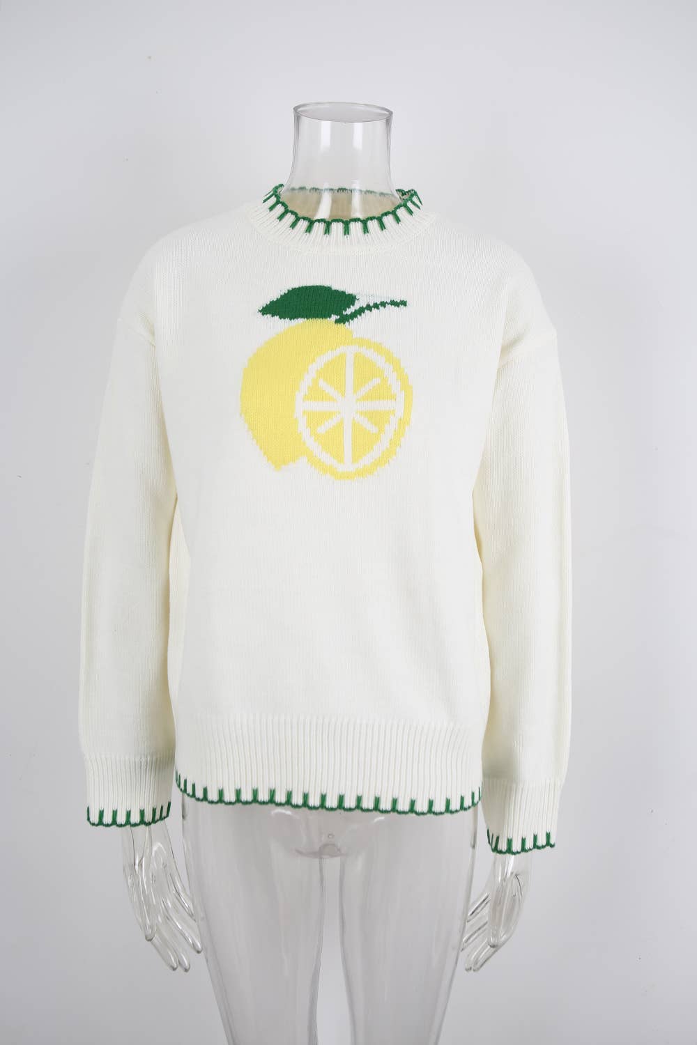 Lemon Checkered Crew-Neck Pullover Sweater