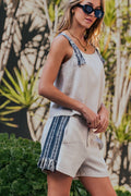 Embroidered Linen Blend Two-Piece Set Tassel Detail