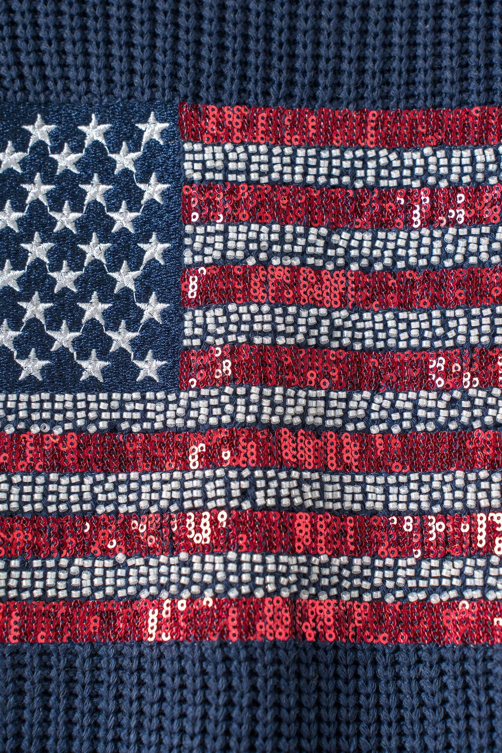 American Flag Knit Vest Sequin Detail