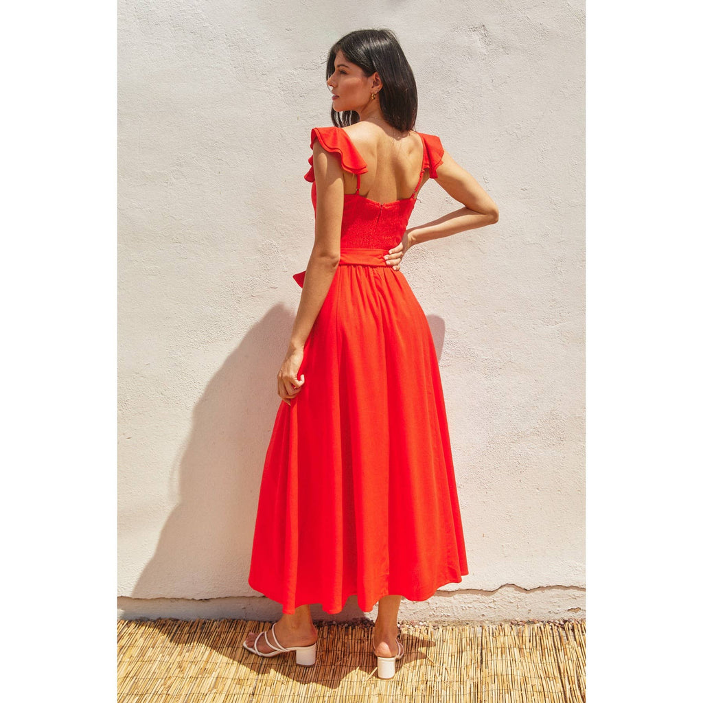 Linen Corset Flutter Dress