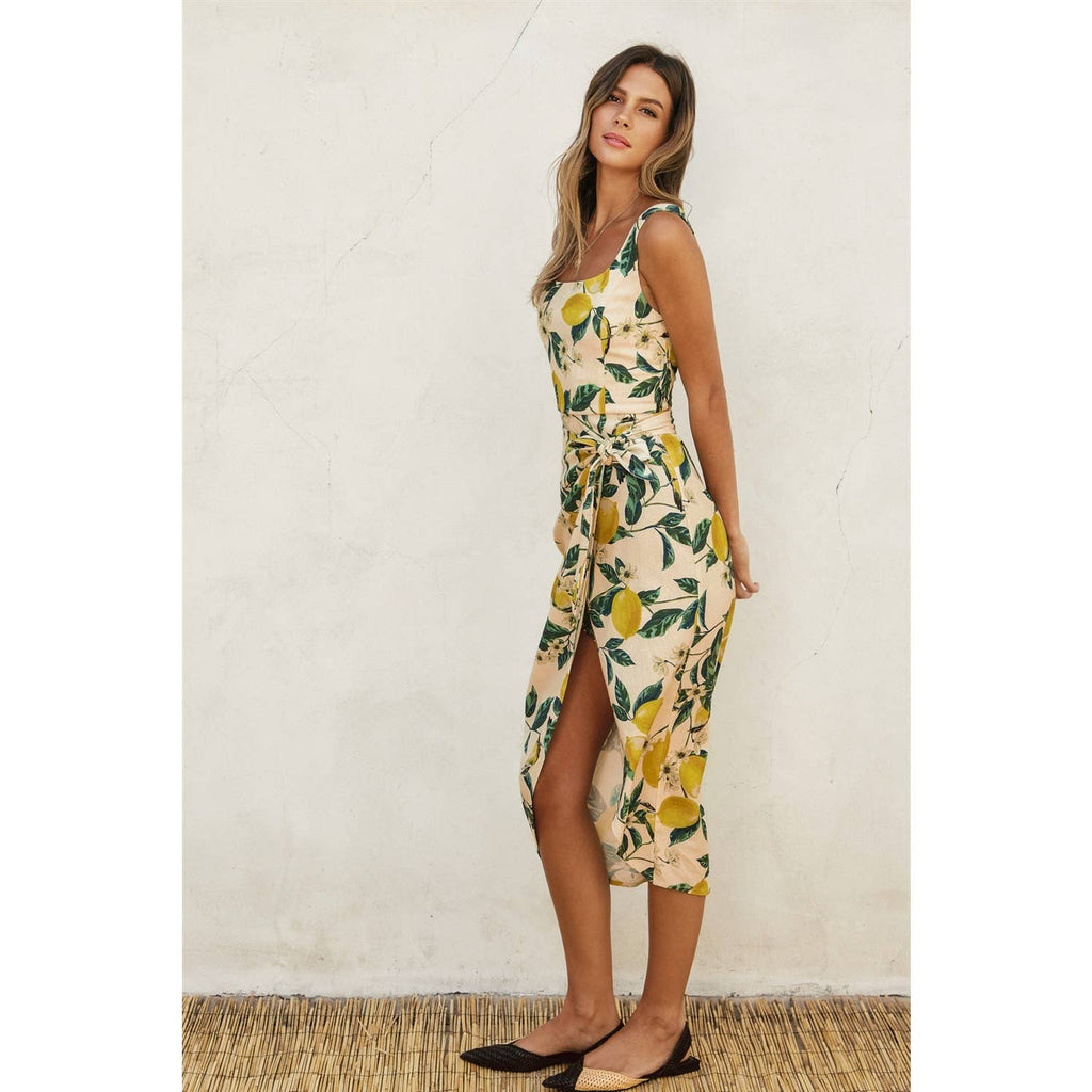 Vintage Lemonade Tulip Hem Midi Wrap Dress