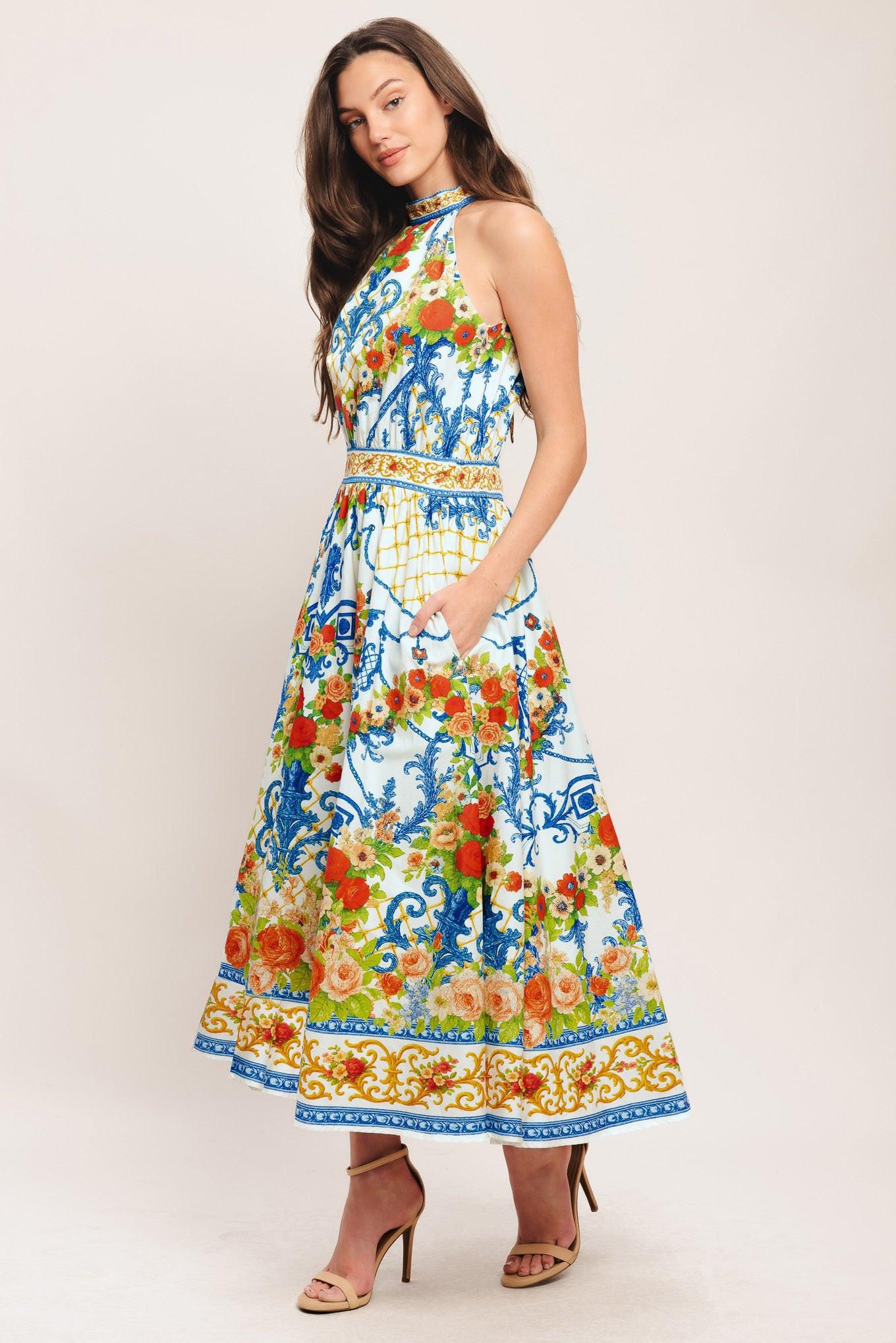 CERAMIC FLORA WOVEN MIDI DRESS