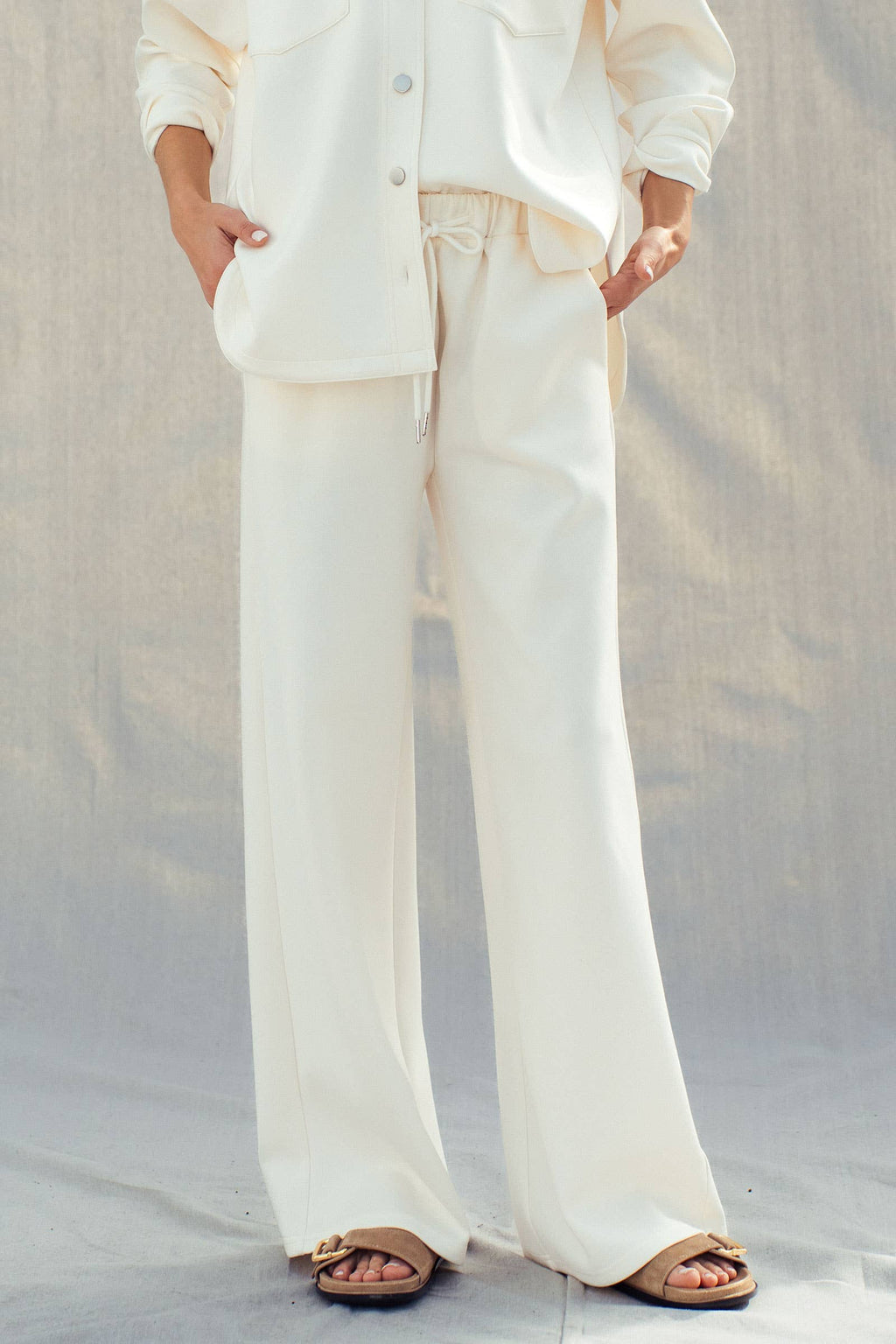 Cotton Blend Wide Leg Drawstring Lounge Pants