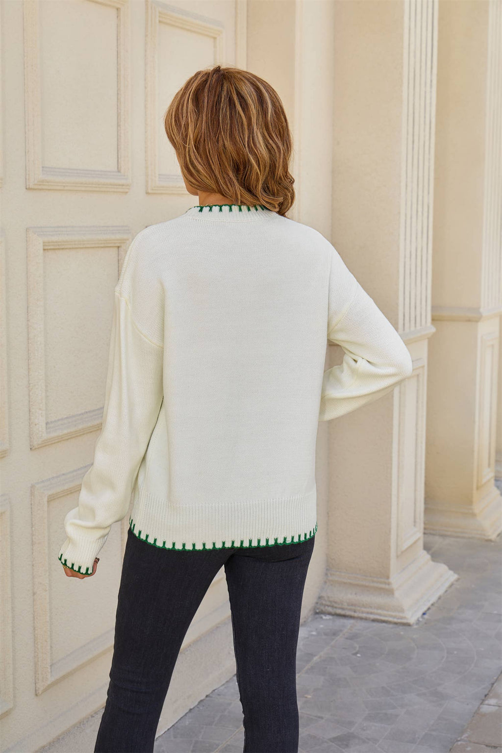 Lemon Checkered Crew-Neck Pullover Sweater