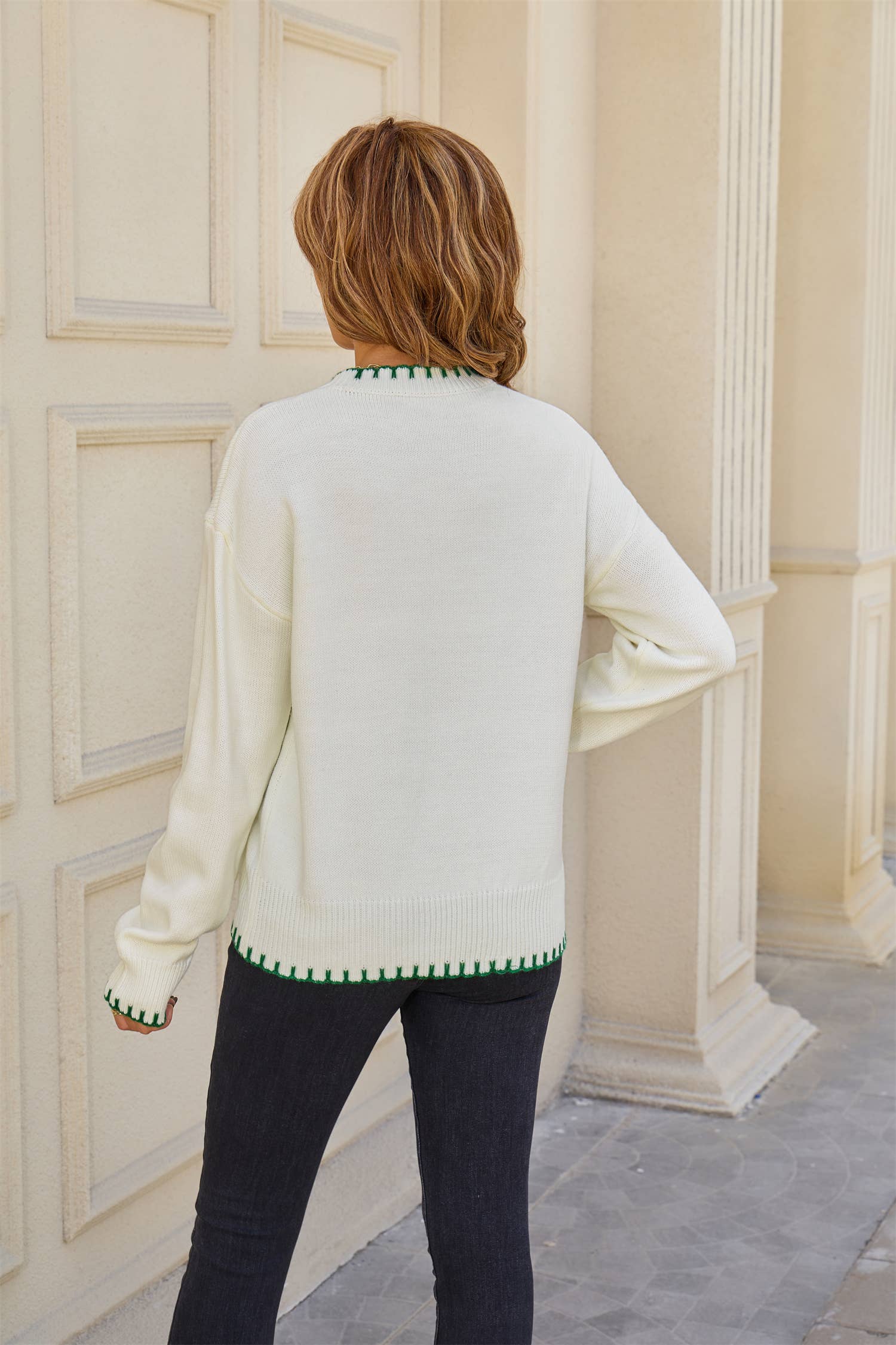 Lemon Checkered Crew-Neck Pullover Sweater