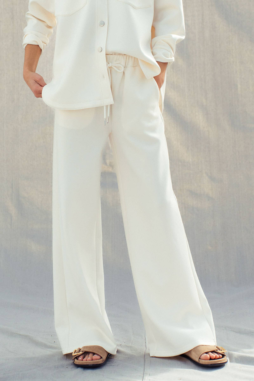 Cotton Blend Wide Leg Drawstring Lounge Pants